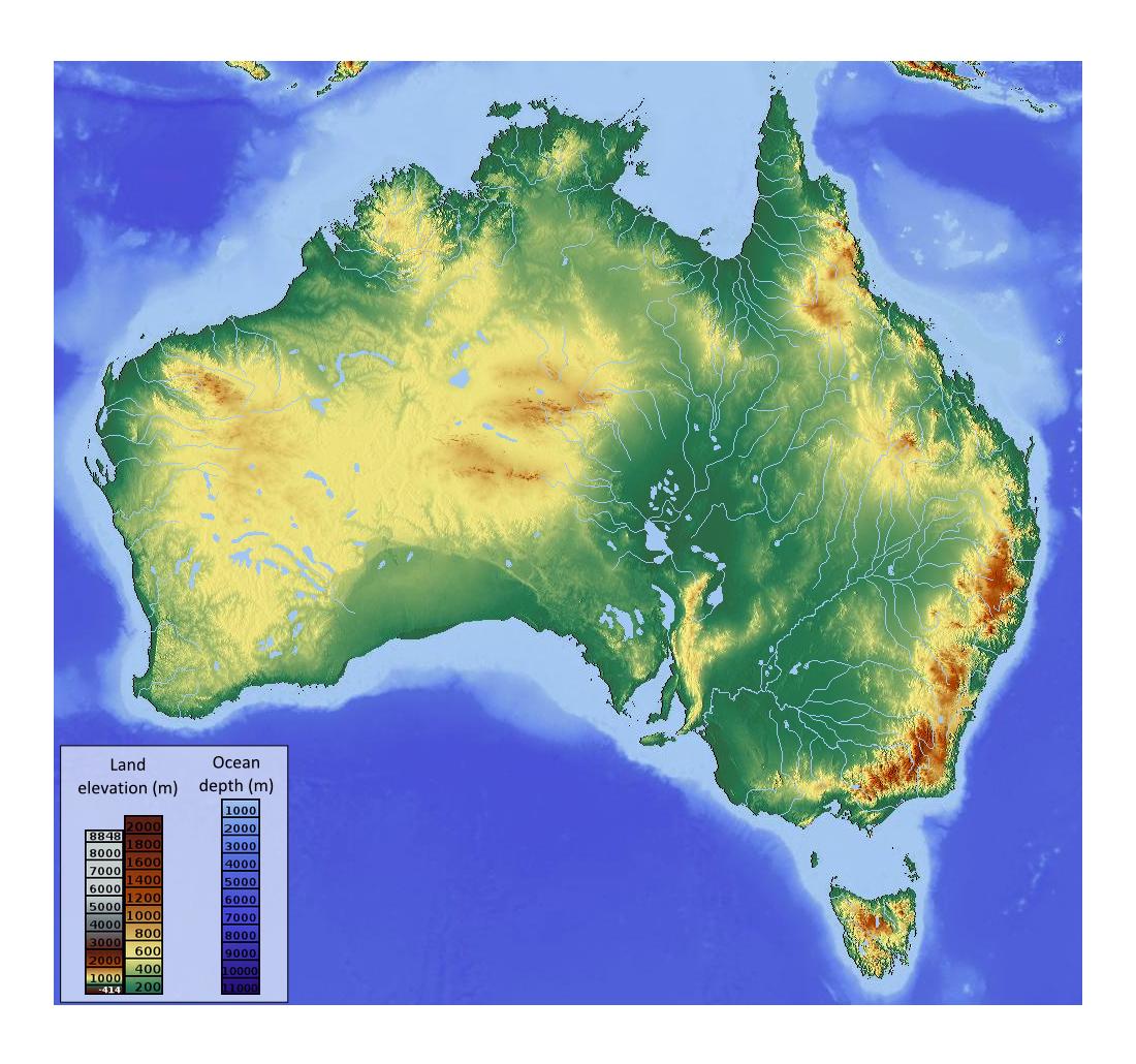 Australia Elevazione Mappa 