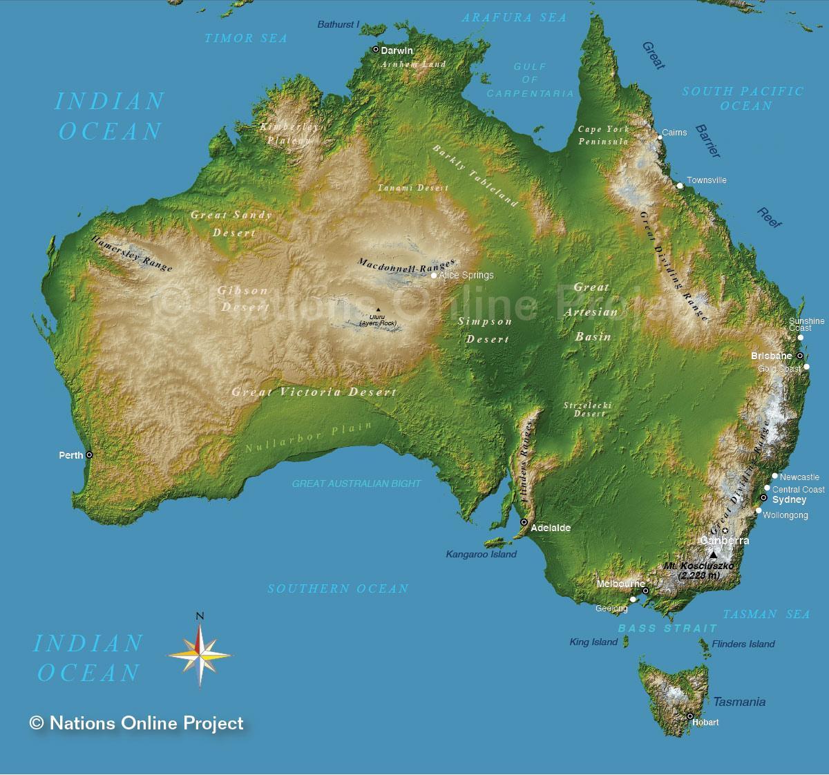 Mappa delle montagne in Australia