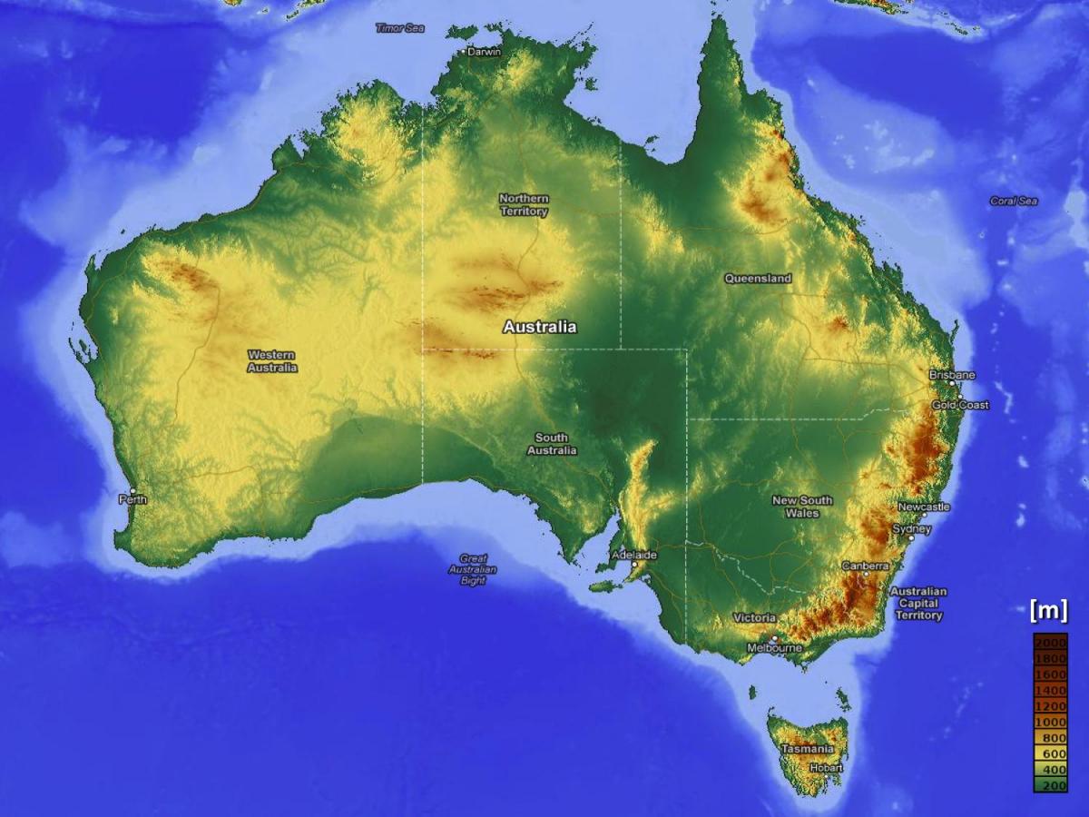 Mappa topografica di Australia
