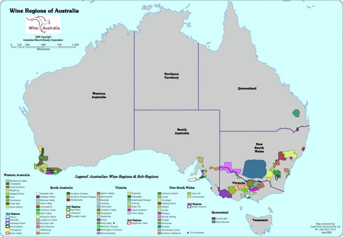 Mappa dei vigneti dell'Australia