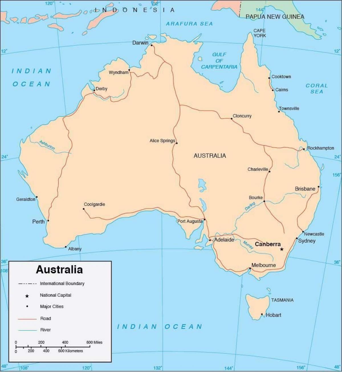 Mappa dell'Australia con le principali città